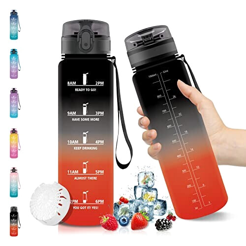 Gourde rouge noir plastique sans bpa 1000 ml