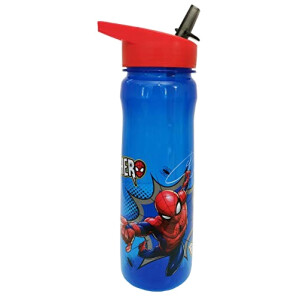 Gourde Spider-man bleu et rouge plastique sans bpa bec verseur paille 600 ml