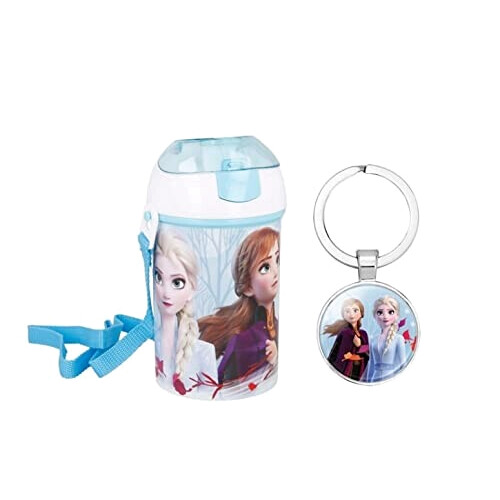 Gourde La reine des neiges bleue sans bpa paille porte-clés 450 ml