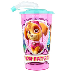 Gourde Pat patrouille rosa plastique paille 500 ml