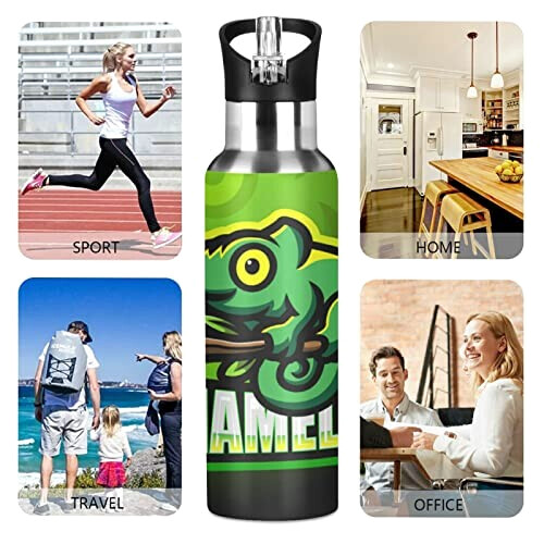 Gourde Caméléon art mode sport inox sans bpa isotherme double paroi paille 600 ml variant 3 