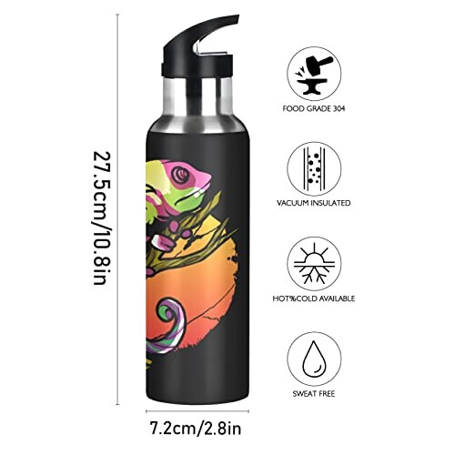 Gourde Caméléon art mode sport inox sans bpa isotherme double paroi paille 600 ml variant 0 