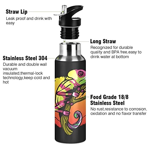 Gourde Caméléon art mode sport inox sans bpa isotherme double paroi paille 600 ml variant 1 