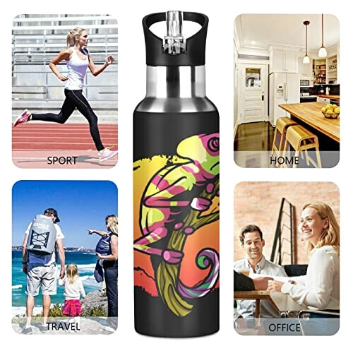Gourde Caméléon art mode sport inox sans bpa isotherme double paroi paille 600 ml variant 3 