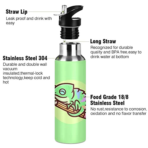 Gourde Caméléon art mode sport inox sans bpa isotherme double paroi paille 600 ml variant 1 