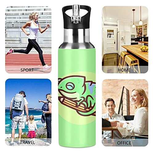 Gourde Caméléon art mode sport inox sans bpa isotherme double paroi paille 600 ml variant 3 