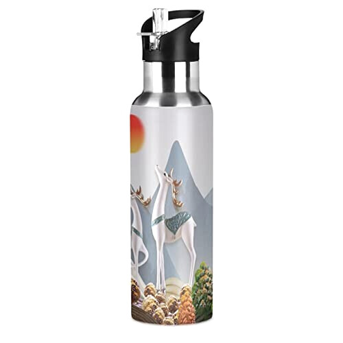 Gourde Cerf art mode sport inox sans bpa isotherme double paroi paille 600 ml