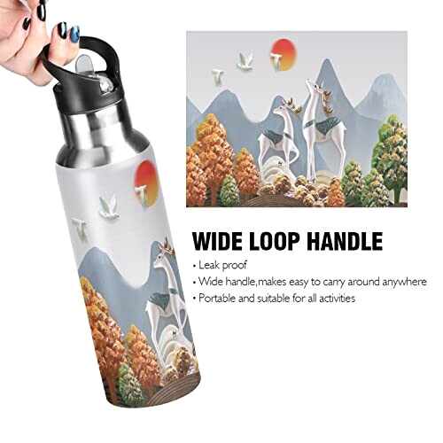 Gourde Cerf art mode sport inox sans bpa isotherme double paroi paille 600 ml variant 2 