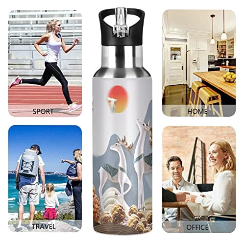 Gourde Cerf art mode sport inox sans bpa isotherme double paroi paille 600 ml variant 3 