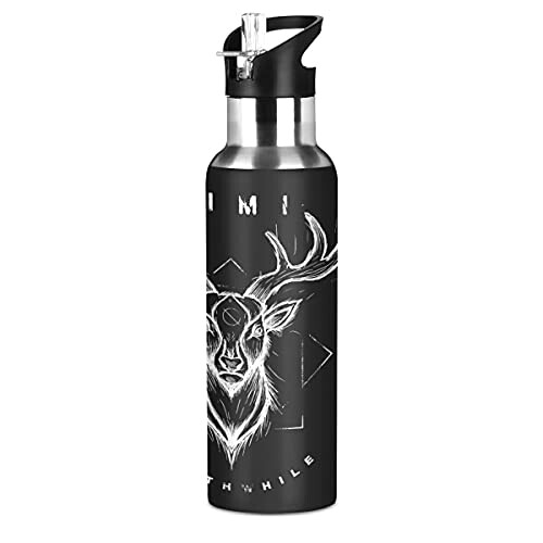 Gourde Cerf art mode sport inox sans bpa isotherme double paroi paille 600 ml