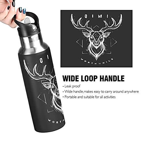 Gourde Cerf art mode sport inox sans bpa isotherme double paroi paille 600 ml variant 2 