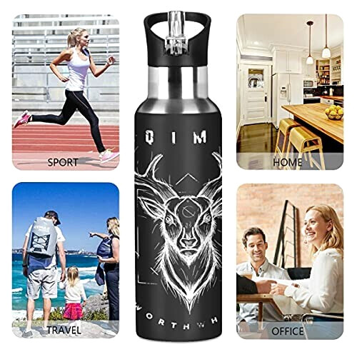 Gourde Cerf art mode sport inox sans bpa isotherme double paroi paille 600 ml variant 3 