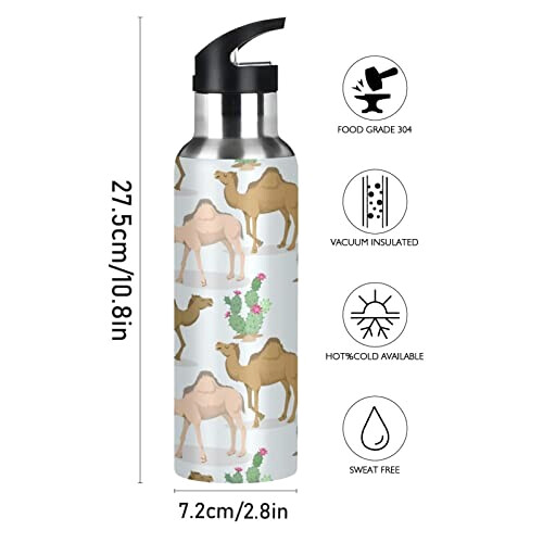 Gourde Chameau mode mignonne inox sans bpa isotherme double paroi paille 600 ml variant 0 