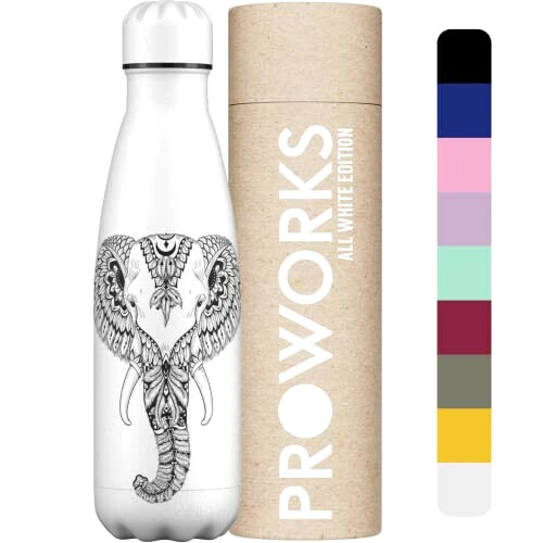 Gourde Éléphant aztèque - tout blanc plastique sans bpa isotherme 500 ml