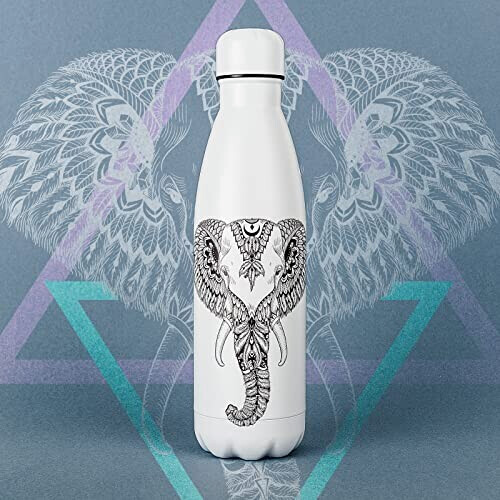 Gourde Éléphant aztèque - tout blanc plastique sans bpa isotherme 500 ml variant 2 