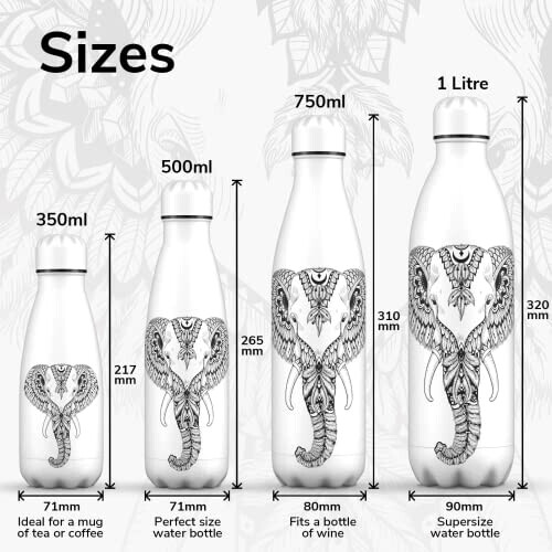 Gourde Éléphant aztèque - tout blanc plastique sans bpa isotherme 500 ml variant 3 