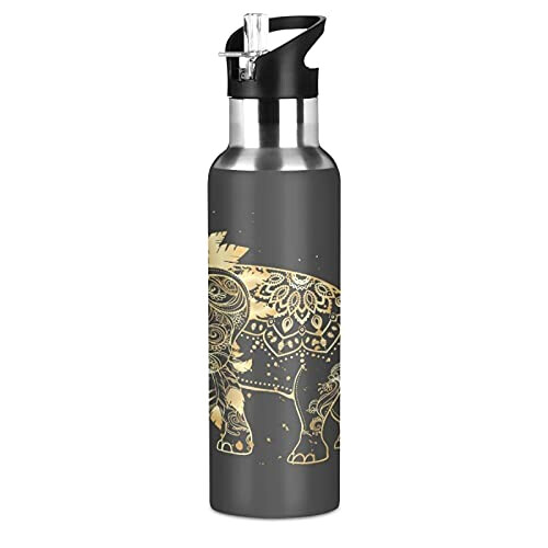 Gourde Éléphant art mode sport inox sans bpa isotherme double paroi paille 600 ml