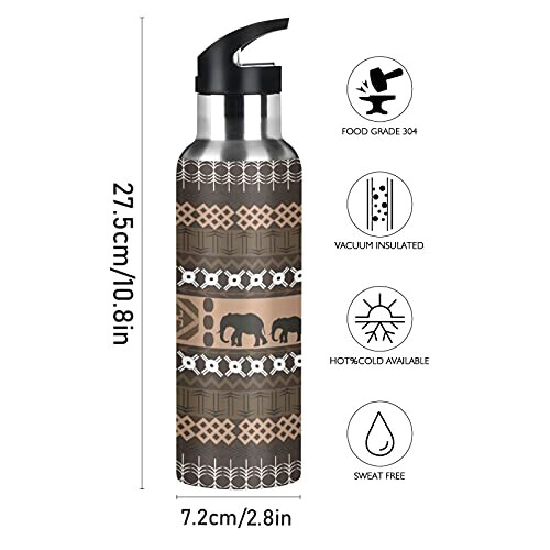 Gourde Éléphant art mode sport inox sans bpa isotherme double paroi paille 600 ml variant 0 