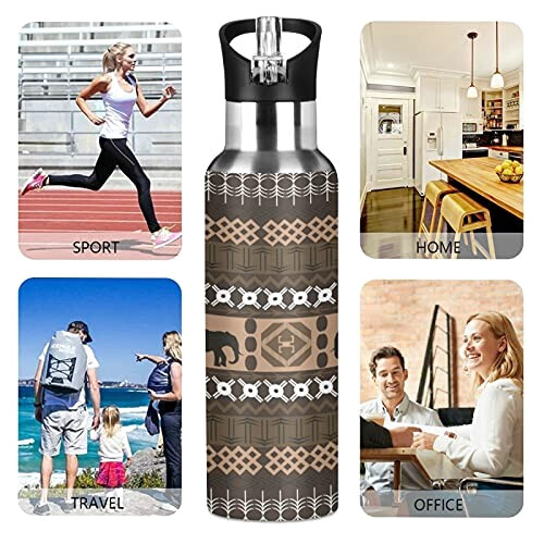 Gourde Éléphant art mode sport inox sans bpa isotherme double paroi paille 600 ml variant 3 