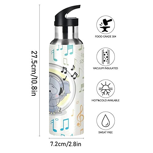 Gourde Éléphant art mode sport inox sans bpa isotherme double paroi paille 600 ml variant 0 