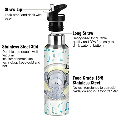 Gourde Éléphant art mode sport inox sans bpa isotherme double paroi paille 600 ml variant 1 
