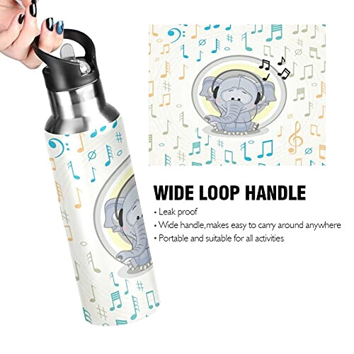 Gourde Éléphant art mode sport inox sans bpa isotherme double paroi paille 600 ml variant 2 