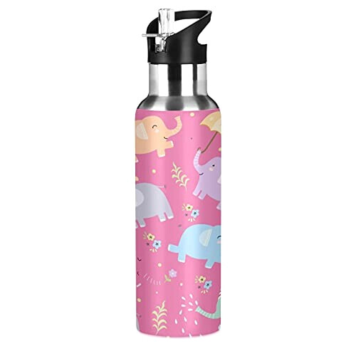 Gourde Éléphant art mode sport inox sans bpa isotherme double paroi paille 600 ml
