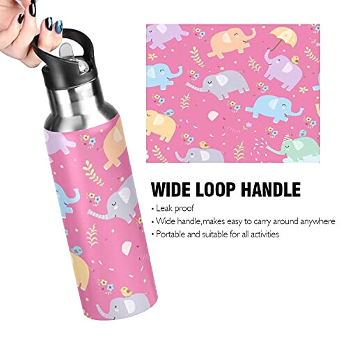Gourde Éléphant art mode sport inox sans bpa isotherme double paroi paille 600 ml variant 2 