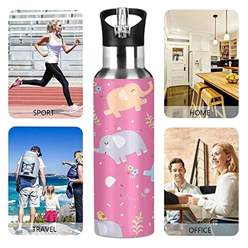 Gourde Éléphant art mode sport inox sans bpa isotherme double paroi paille 600 ml variant 3 