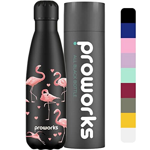 Gourde Flamant rose flamant - noir plastique sans bpa isotherme 500 ml