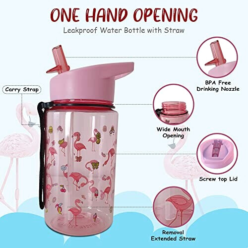Gourde Flamant rose rose plastique sans bpa paille 400 ml variant 0 