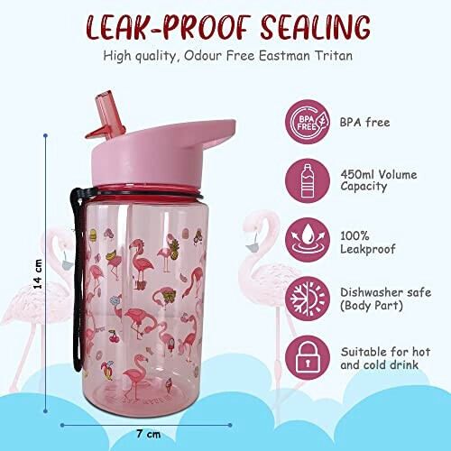 Gourde Flamant rose rose plastique sans bpa paille 400 ml variant 1 