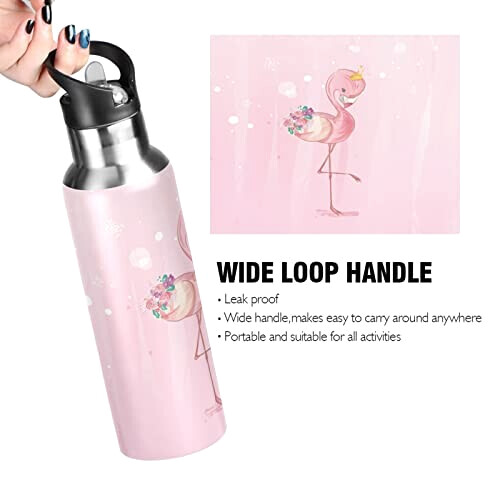 Gourde Flamant rose art mode sport inox sans bpa isotherme double paroi paille 600 ml variant 2 