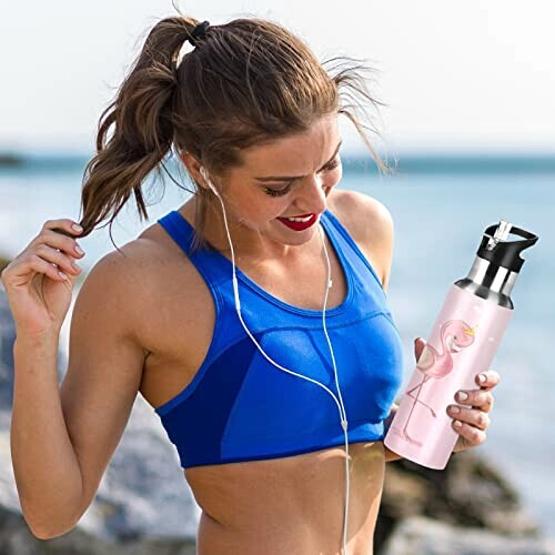Gourde Flamant rose art mode sport inox sans bpa isotherme double paroi paille 600 ml variant 4 