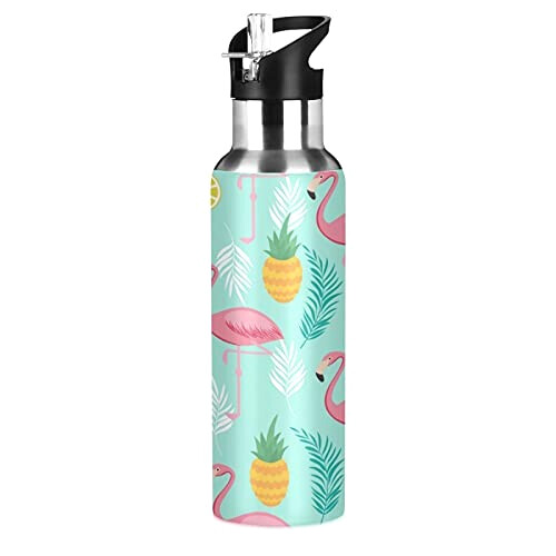 Gourde Flamant rose art mode sport inox sans bpa isotherme double paroi paille 600 ml