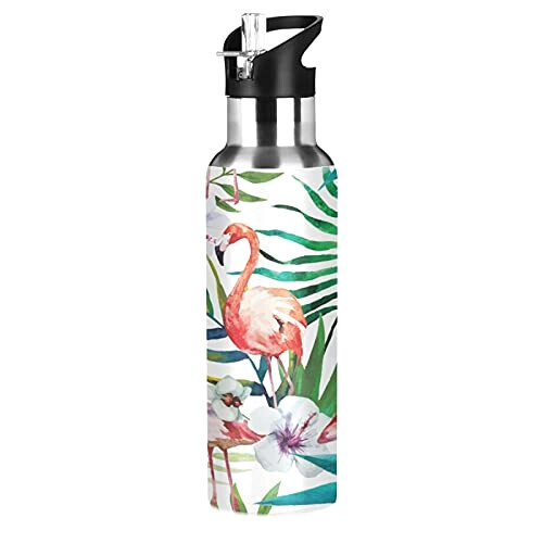 Gourde Flamant rose art mode sport inox sans bpa isotherme double paroi paille 600 ml