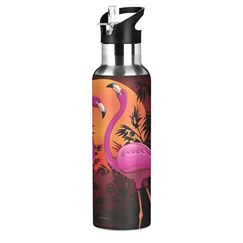 Gourde Flamant rose art mode sport inox sans bpa isotherme double paroi paille 600 ml
