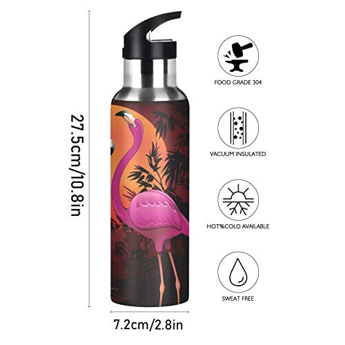 Gourde Flamant rose art mode sport inox sans bpa isotherme double paroi paille 600 ml variant 0 