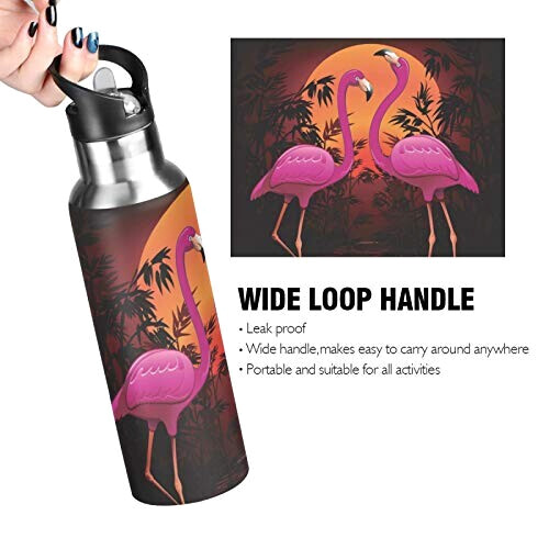 Gourde Flamant rose art mode sport inox sans bpa isotherme double paroi paille 600 ml variant 2 