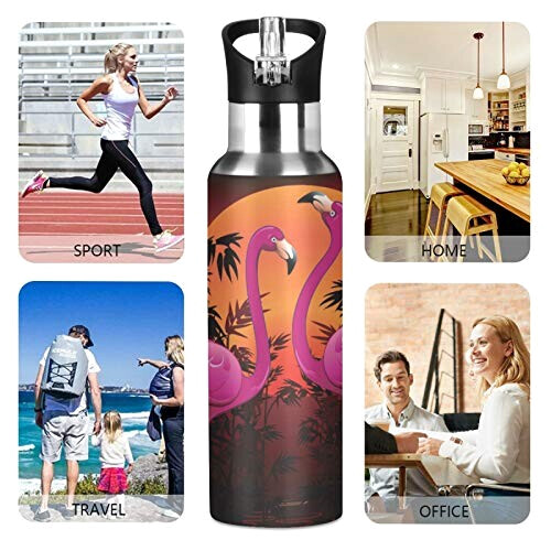 Gourde Flamant rose art mode sport inox sans bpa isotherme double paroi paille 600 ml variant 3 