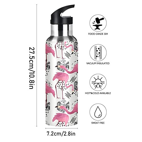 Gourde Flamant rose art mode sport inox sans bpa isotherme double paroi paille 600 ml variant 0 