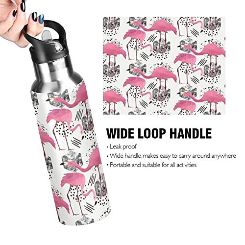 Gourde Flamant rose art mode sport inox sans bpa isotherme double paroi paille 600 ml variant 2 