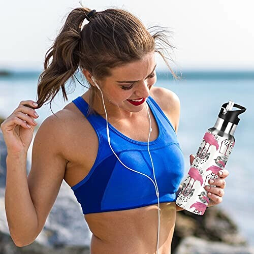 Gourde Flamant rose art mode sport inox sans bpa isotherme double paroi paille 600 ml variant 4 