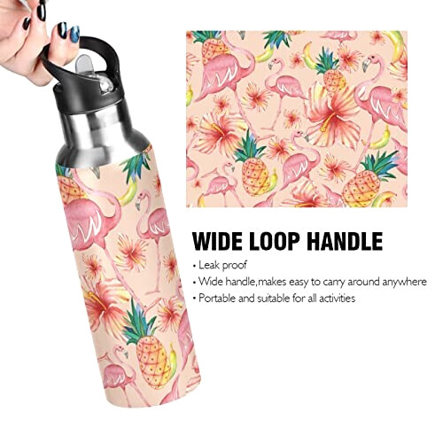 Gourde Flamant rose rose inox sans bpa isotherme pliable paille 600 ml variant 3 