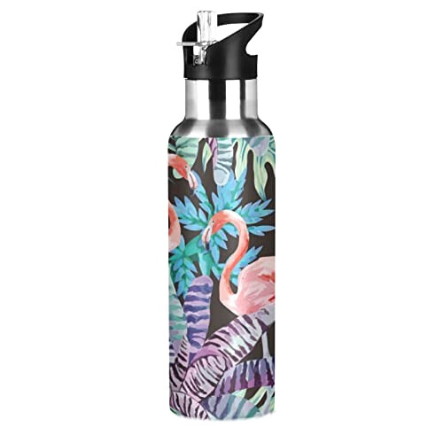 Gourde Flamant rose art mode sport inox sans bpa isotherme double paroi paille 600 ml