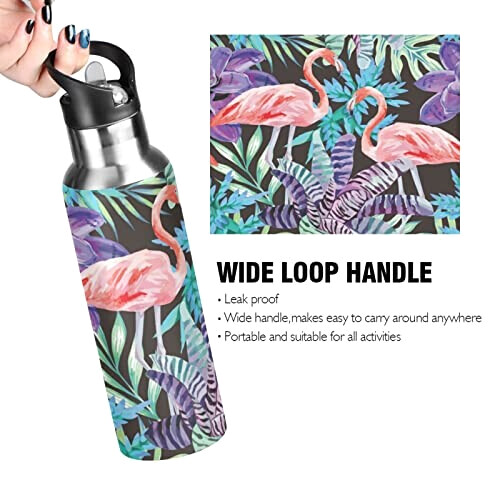Gourde Flamant rose art mode sport inox sans bpa isotherme double paroi paille 600 ml variant 2 