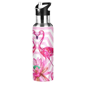 Gourde Flamant rose rose inox sans bpa isotherme pliable paille 600 ml