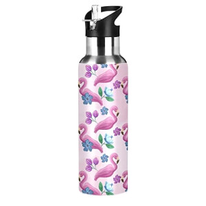 Gourde Flamant rose inox isotherme double paroi paille 600 ml