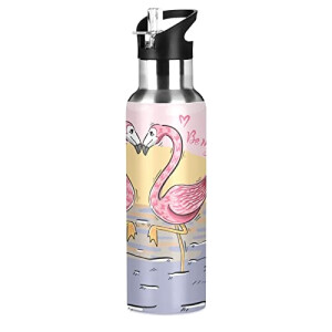 Gourde Flamant rose inox isotherme double paroi paille 600 ml