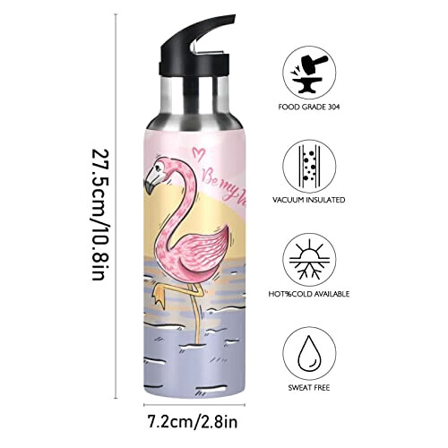 Gourde Flamant rose inox isotherme double paroi paille 600 ml variant 0 